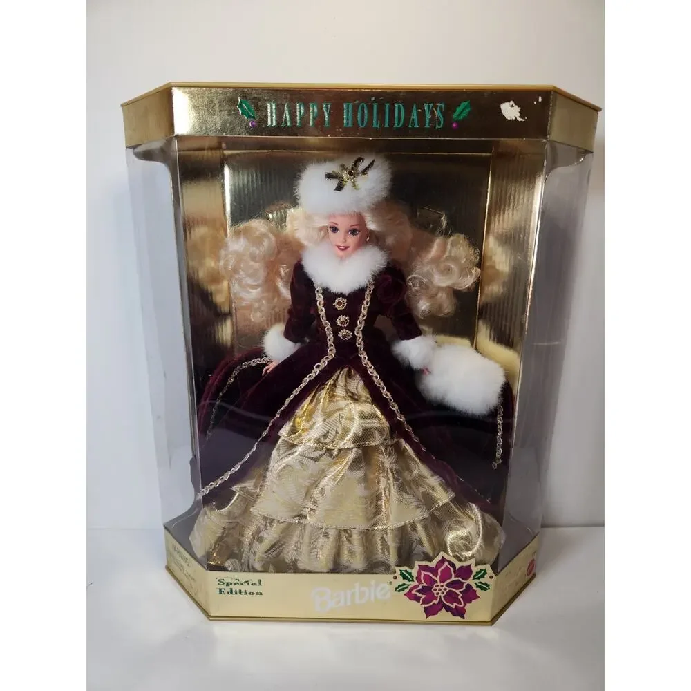1996 BARBIE Happy Holidays Special Edition Mattel 15646 NRFB Coat Fur Burgandy